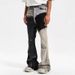 Men's Vintage Distressed Washed Flare Jeans High Waist Button Fly Coated Denim Pants with Long Detachable Sash Streetwear_mkmklike.com