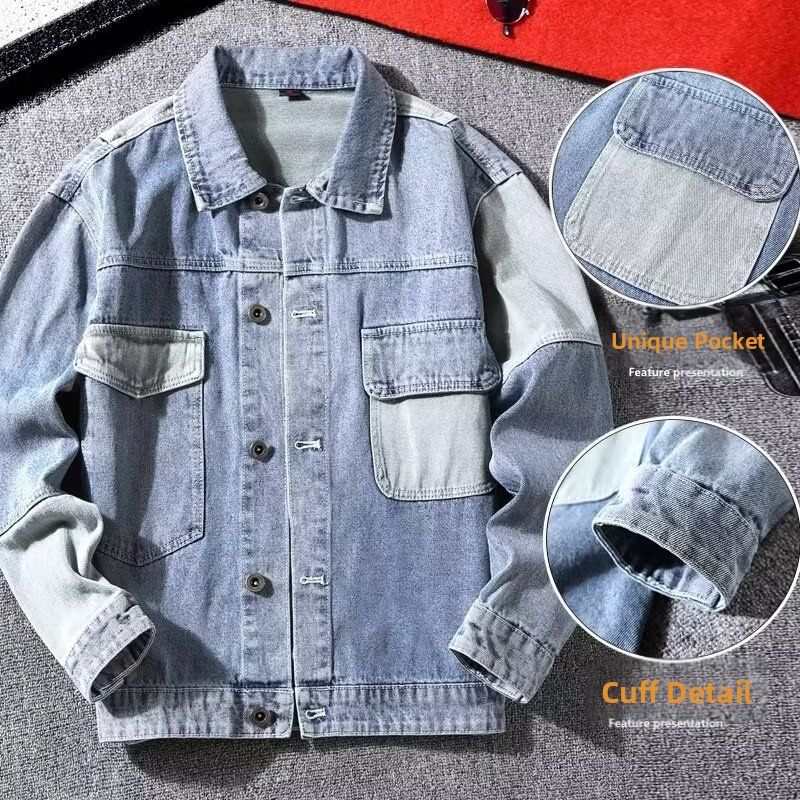 Men's Retro Workwear Denim Jacket Trendy Casual Style For Spring And Autumn_mkmklike.com