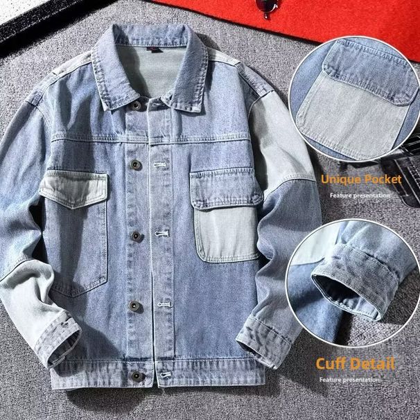 Men's Retro Workwear Denim Jacket Trendy Casual Style For Spring And Autumn_mkmklike.com
