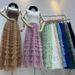 ruffled gauze skirt fairy skirt femaleslim long skirt high waist A-line mesh cake skirt_mkmklike.com
