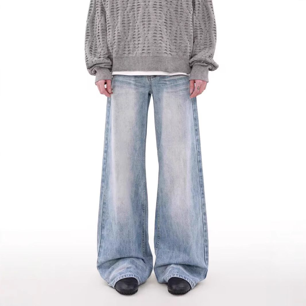 Men's Clothing Cleanfit Casual Washed Jeans For Men And Women Street Style Straight Loose Retro Trousers Wide Leg Pants_mkmklike.com
