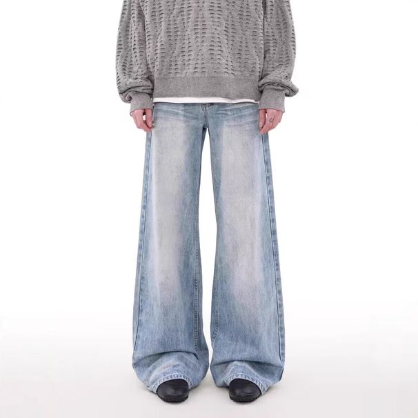 Men's Clothing Cleanfit Casual Washed Jeans For Men And Women Street Style Straight Loose Retro Trousers Wide Leg Pants_mkmklike.com