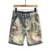 Men's Plus Size Retro Distressed Denim Shorts Washed Trendy Loose Straight Leg Five Point Mid Length_mkmklike.com
