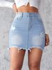 K New Slim Fit Denim Skirt With Holes, Women's Fringed Short Skirt_mkmklike.com
