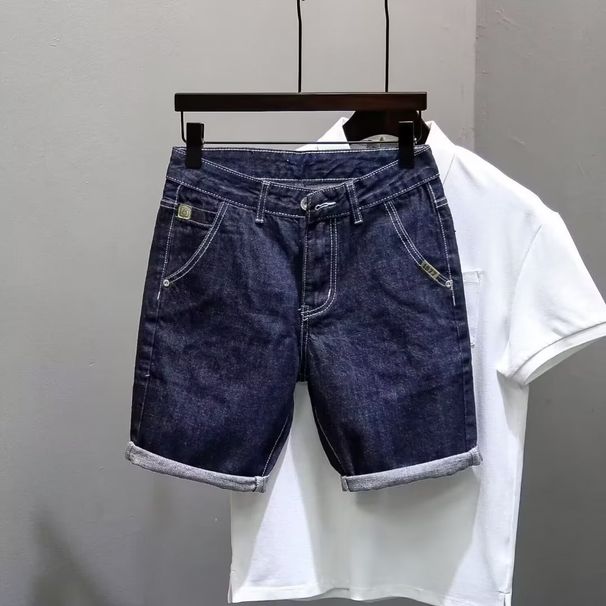 Men's Summer Thin Elastic Denim Shorts Plus Size Light Color Slim Fit Straight Leg Mid Length Casual Riding Pants_mkmklike.com