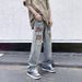 American Pants Men's Summer Ink Splashing Jeans Ripped High Street Men's Straight Trousers_mkmklike.com
