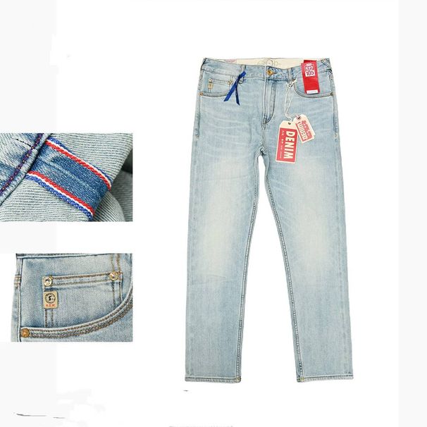 Premium Lightweight Washed Denim Jeans For Men - Slim Straight Fit With Red Selvedge & Slight Stretch - Summer Casual Wear_mkmklike.com