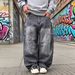 Men's Wide-Leg Distressed Denim Jeans - High Waist Vintage Washed Cotton Pants, Streetwear Baggy Fit With Multi-Pockets For Urban Style (S-XL)_mkmklike.com