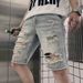 Men's Casual Denim Shorts - Summer Lightweight Cotton Workwear Cargo Shorts With Distressed Details, Mid Waist Straight Fit (Blue, Sizes 28-36)_mkmklike.com