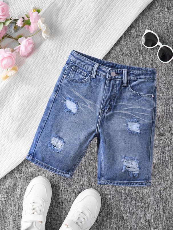 Children's Ripped High Street Casual Loose Shorts Summer Fashion Trendy Korean Style European American Style Denim Shorts_mkmklike.com