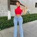 Women's High-Waisted Flared Jeans Washed Stretchy Slim Fit Cotton Denim With Pockets Casual Fashion_mkmklike.com