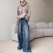High Waist Blue Washed Jeans For Women – Relaxed Straight Leg Denim Pants (90s Vintage, Oversized Fit, Cotton-Blend, S-XL, Long Length)_mkmklike.com
