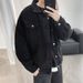 BOY American Style And Autumn Denim For Men, High Street Fashion Brand, Loose Fit Spring Coat, Stylish Black Jacket_mkmklike.com