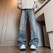 Men's Jacquard Jeans High Street Style Vibe Washed Straight Leg Casual Loose Fit Flared Pants Trendy Cool_mkmklike.com