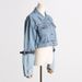 Women's Casual Fashion Short Denim Jacket Color Block Belted Baseball Jacket Indigo Blue Solid_mkmklike.com