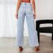 European And American Knee Ripped Jeans Women's High Waist Long Wide Leg Pants Light Color Washed Casual Pants_mkmklike.com