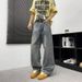 Men's Trendy High-End Washed Straight Leg Jeans Retro Splatter Paint Whiskered Scimitar Denim_mkmklike.com