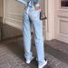 Women's Clothing Ripped Jeans Women's High Waist Straight Casual Pants Light Blue_mkmklike.com