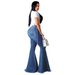 Women's Clothing Sexy Fashion Versatile Knee Hole Ripped Elastic Tight Denim Flared Pants_mkmklike.com