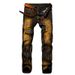 Men’s Distressed Denim Jeans – Vintage Washed Straight Fit, Artisan Ripped Knee & Handmade Whiskering (28-42, Button Fly, Retro Black/Yellow)_mkmklike.com