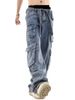 Vintage Style High Street Straight Leg Cargo Jeans For Men, Retro Loose Fit Work Pants With Pockets, Trendy Streetwear For Fall_mkmklike.com