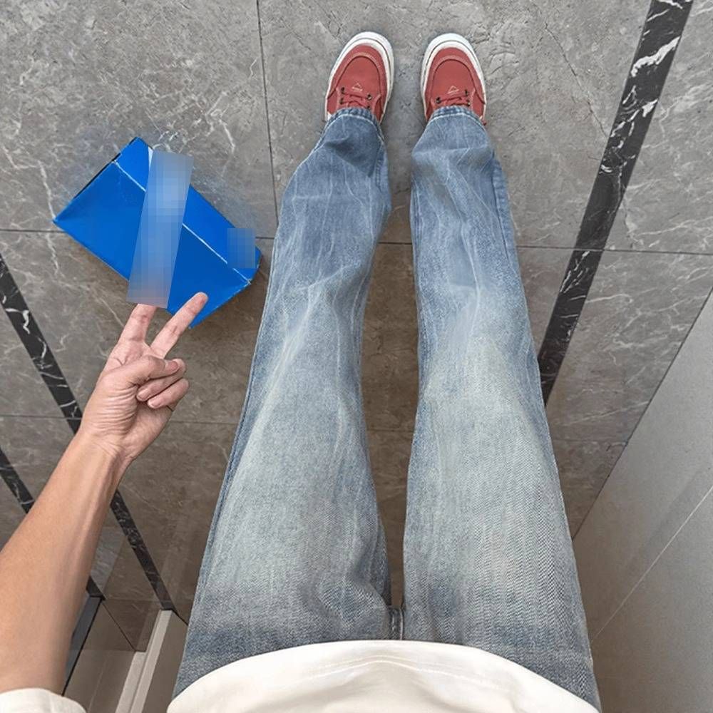 Vintage Blue Lightning Wash Jeans – Slim Fit Straight Leg With Subtle Flare For Men (S-Xxxl) Fashion Trends_mkmklike.com