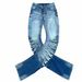 High-Waisted Flared Jeans With Distressed Details & Stacked Hem - Cleanfit Stretch Denim Pants For Women & Teens_mkmklike.com