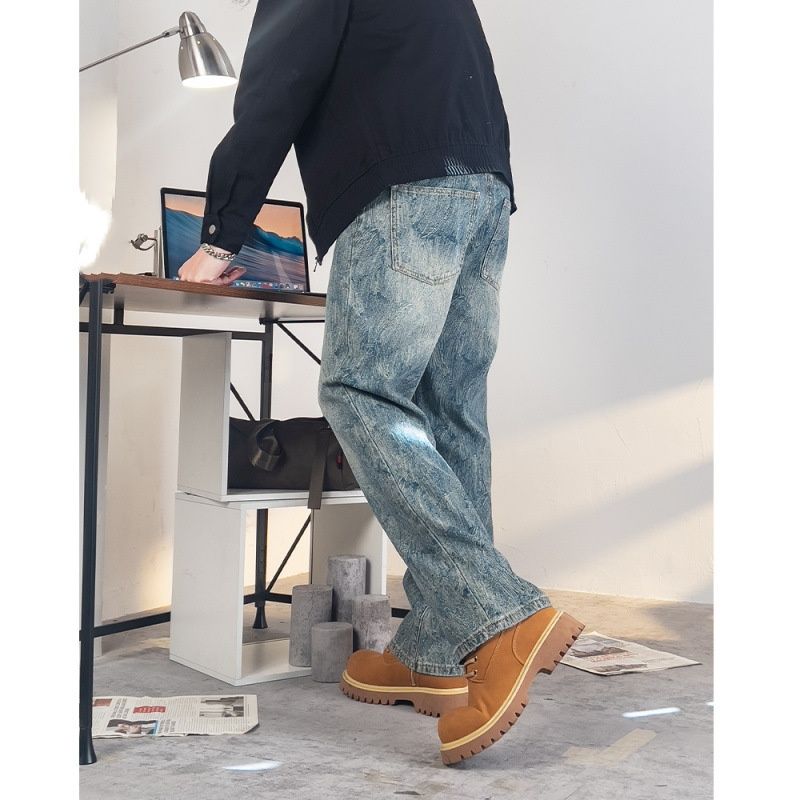 Men's Herringbone Denim Jeans – Relaxed Straight-Leg Casual Pants For Summer_mkmklike.com