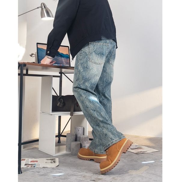 Men's Herringbone Denim Jeans – Relaxed Straight-Leg Casual Pants For Summer_mkmklike.com