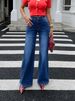Women's Clothing Flared Jeans – High Waist Bootcut Denim Pants With Stretch, Slimming Dark Blue Wide Leg Trousers For Work & Casual_mkmklike.com