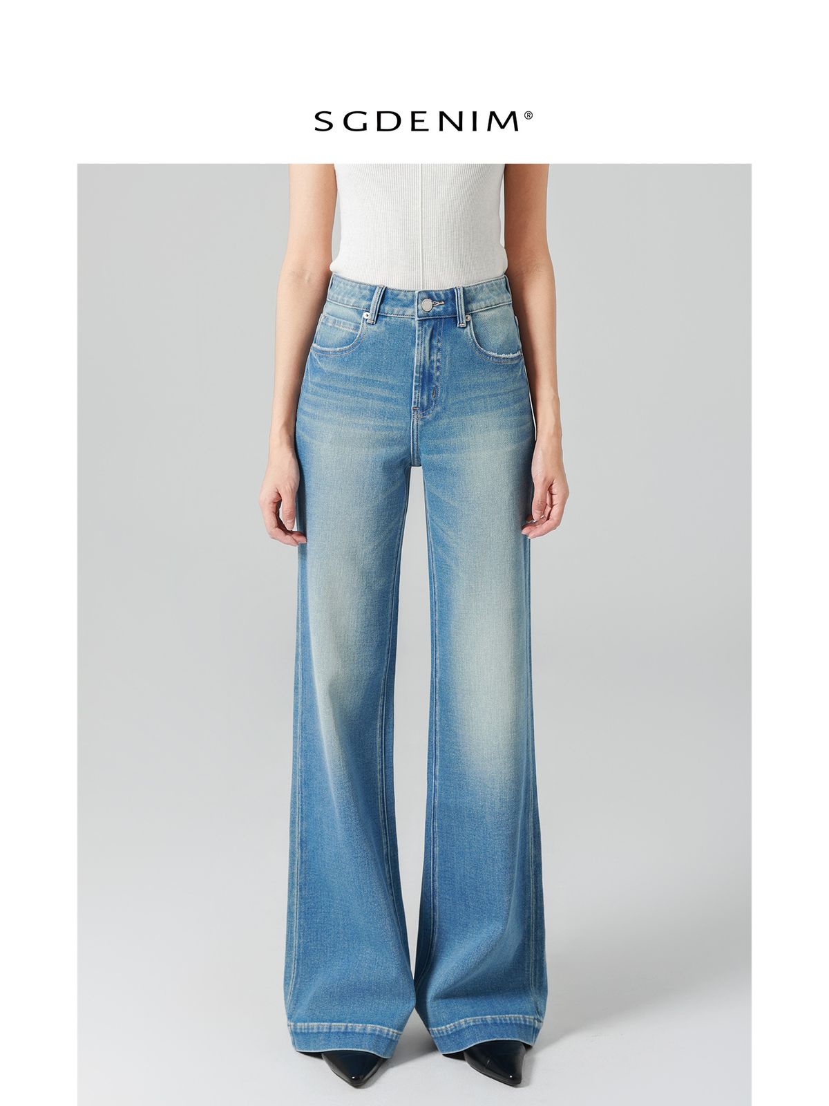 High-Waisted Supermodel Pants For Women Four-Way Stretch Loose Fit Slightly Flared Straight Leg Light Blue Denim Jeans Spring_mkmklike.com