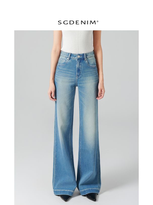 High-Waisted Supermodel Pants For Women Four-Way Stretch Loose Fit Slightly Flared Straight Leg Light Blue Denim Jeans Spring_mkmklike.com