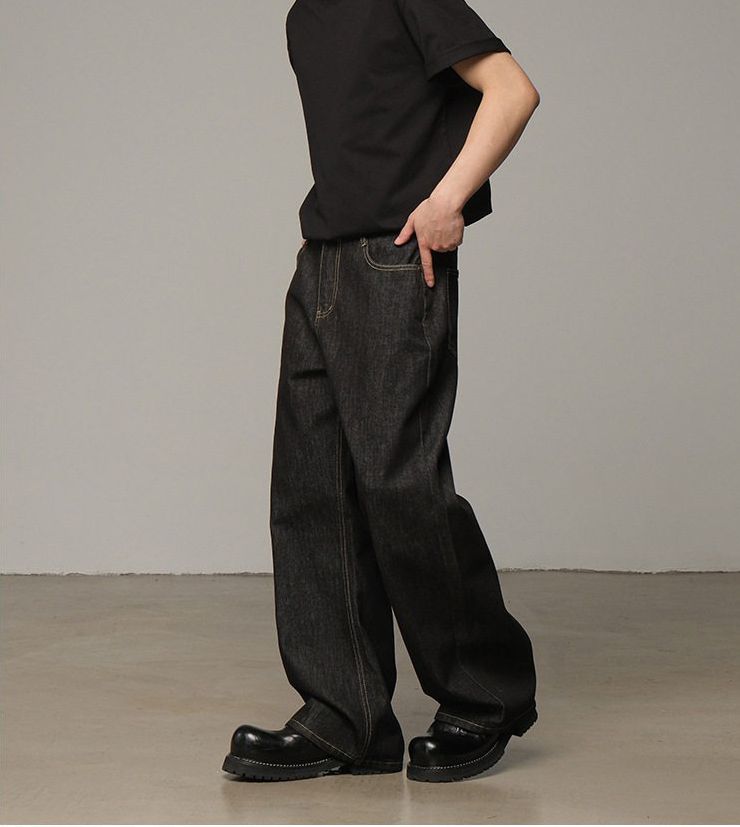 New Men's Jeans, Trendy Brand, Washed Retro Straight Leg Loose Wide-leg Trousers_mkmklike.com