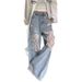 "Women's Relaxed Fit Distressed Straight Leg Jeans – High Waist Wide Leg Pants With Ripped Details For Casual & Streetwear"_mkmklike.com