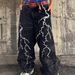 Niche Lightning Embroidered Wide Leg Jeans For Men, Spring/Autumn Style, American Street Style, Loose Fit, Casual Design, Washed Long Pants_mkmklike.com