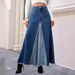 Summer New Women's Large Skirt Patchwork Denim A-Line Long Skirt With Frayed Edges Style Clothing_mkmklike.com