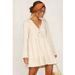 Women's Clothing V-neck rivet lace-up cotton and linen long-sleeved dress _mkmklike.com