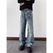 Men's Hip Hop Letter Print Jeans – High Street Trendy Slim Fit Denim Pants With Bold Design (S-3XL, Blue & Black Options)_mkmklike.com
