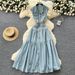 "Sleeveless Denim Dress With Metal Buckle Collar – Slim Fit, Mid-Length Summer Dress (Light Blue/Black, S/M/L/XL)"_mkmklike.com