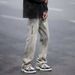 Men's Relaxed Fit High Street Washed Jeans With Zip Details | Straight Leg Casual Denim Pants For Teens & Young Adults (Khaki, S-3xl)_mkmklike.com