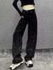 Women's Clothing High-Waisted Slimming Rhinestone Jeans Wide Leg Floor-Length Pants Loose Fit Versatile Straight Leg For Women Spring/Autumn_mkmklike.com