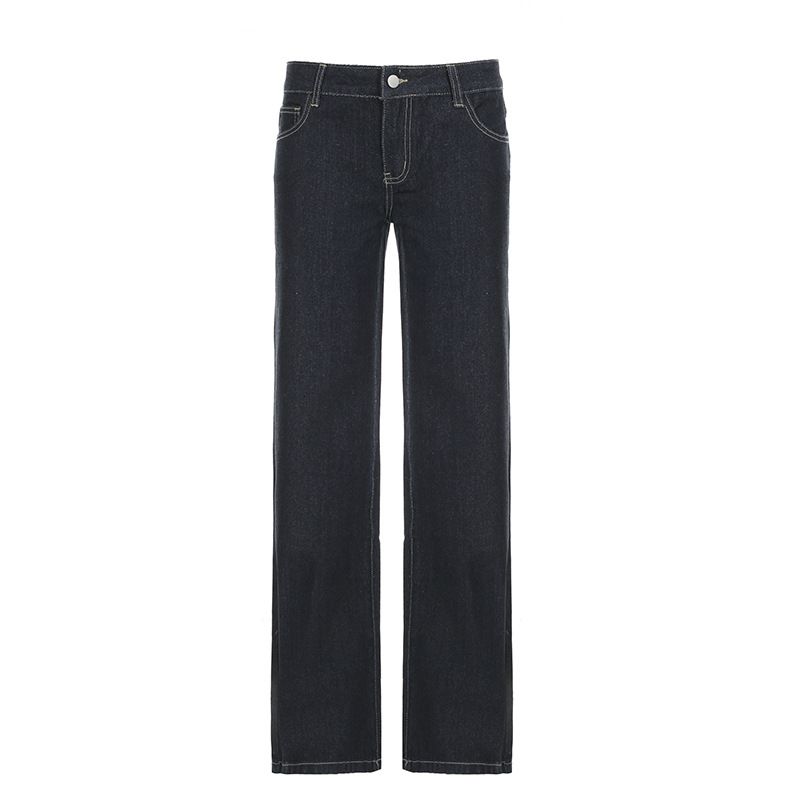Retro Style Slim Fit Flared Jeans Low Rise Distressed Denim With Letter Embroidery For Women Versatile Commuter Trousers_mkmklike.com