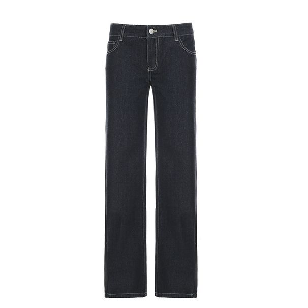 Retro Style Slim Fit Flared Jeans Low Rise Distressed Denim With Letter Embroidery For Women Versatile Commuter Trousers_mkmklike.com