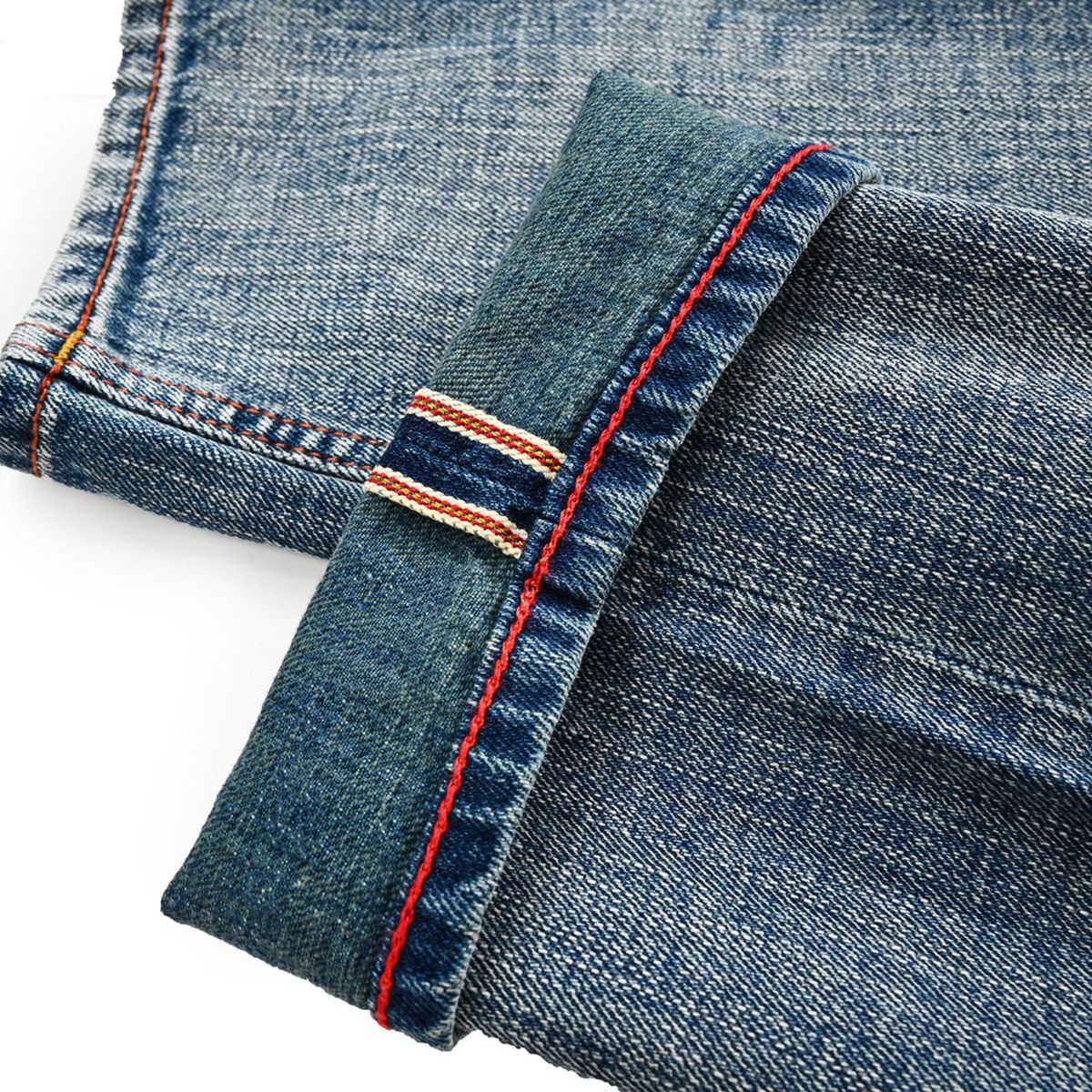 "Men's 11.5oz Indigo Selvedge Denim Jeans – Vintage Washed Cotton Slim Straight Fit, Lightweight Summer Style, Handcrafted Plant-Dyed Jeans"_mkmklike.com