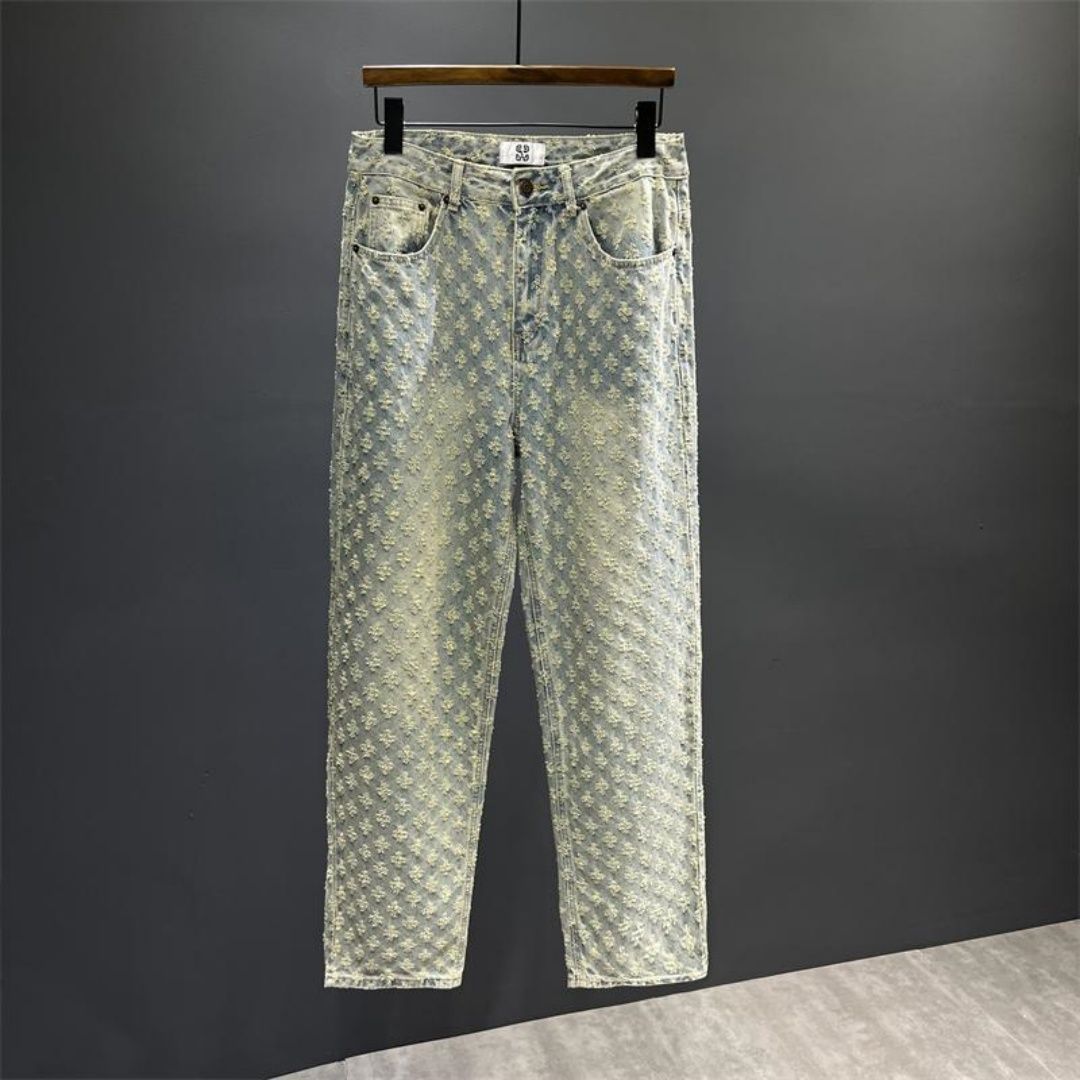 Men's High Street Pants Ins Trendy Brand Jacquard Full Print Loose Wide Leg Pants_mkmklike.com