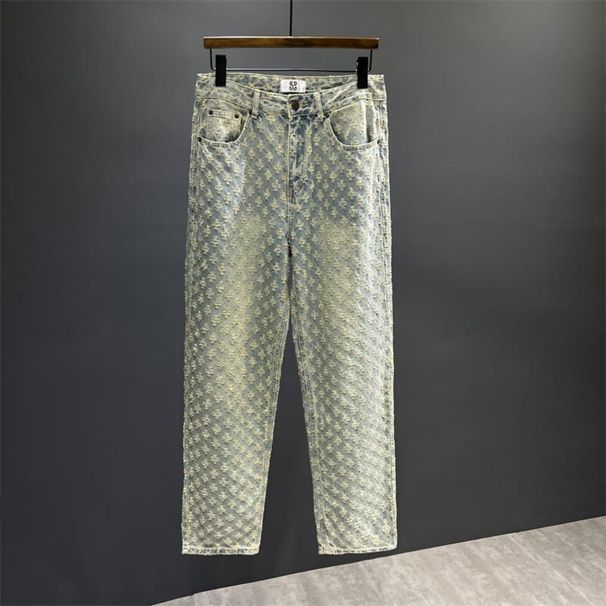Men's High Street Pants Ins Trendy Brand Jacquard Full Print Loose Wide Leg Pants_mkmklike.com