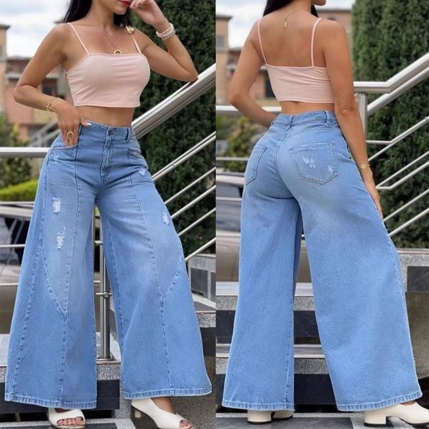 High-Waisted Flared Jeans For Women | Vintage Washed Denim Pants With Stretch – Slimming Wide-Leg Design For Casual & Chic Style (XS-XL)_mkmklike.com
