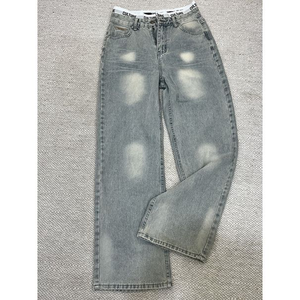 Vintage Light Blue Distressed Patchwork Jeans High Waist Loose Wide-Leg Classic Denim Retro Style Women's Pants S-XL_mkmklike.com