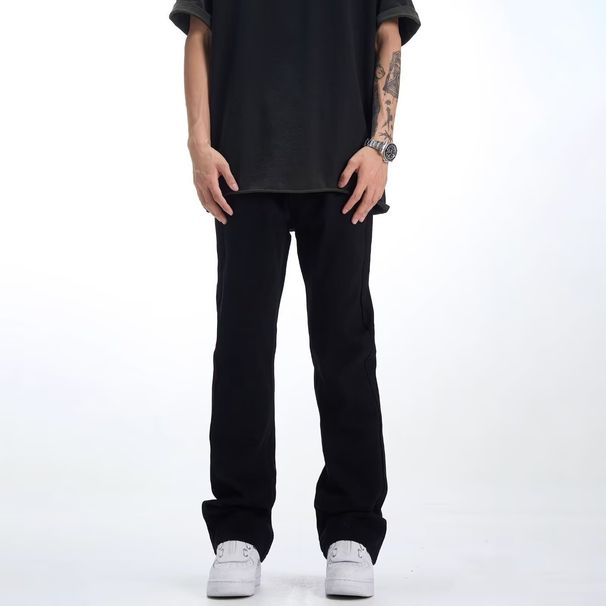 Unisex Black Cargo Jeans High Street Style Vibe Versatile Straight Leg Slightly Flared Slimming Long Pants mid Waist_mkmklike.com