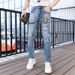 Trendy Brand Bear Embroidered Jeans Men's Summer Thin New Trend Embroidered Slim-fitting Small Feet Long Pants_mkmklike.com